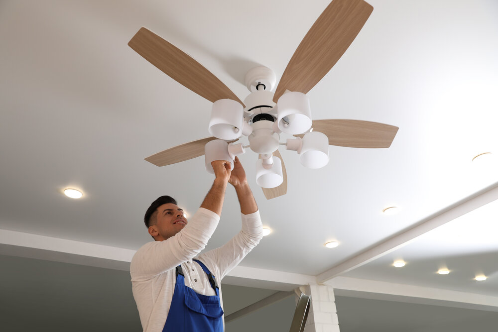 Professional ceiling fan installation in a residential home