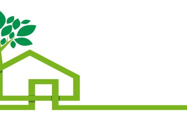 House in linear form with a tree instead of a chimney, made with a green stripe. Concept of an eco-friendly home and Energy Audit ROI