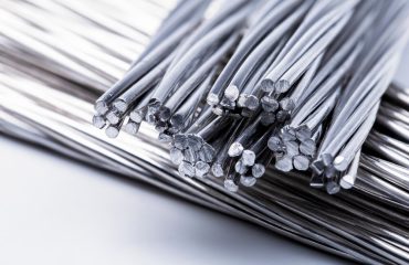 Close-up view, aluminum electric wire cable industry.